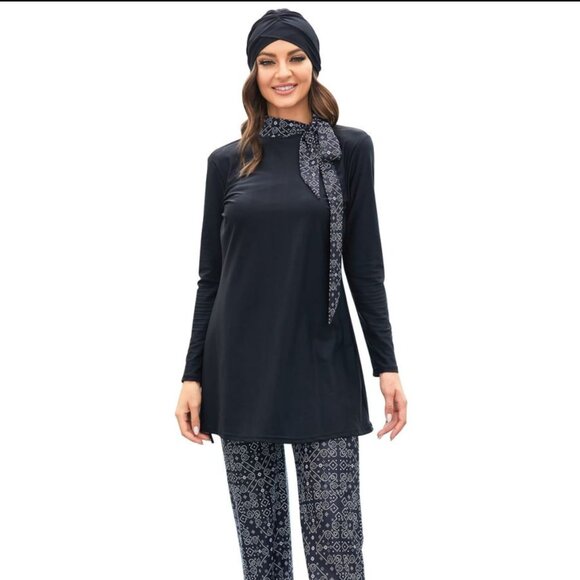 Other - Modest Women's 3 Piece Black Islamic Hijab Long Sleeve Swimwear Size: XL